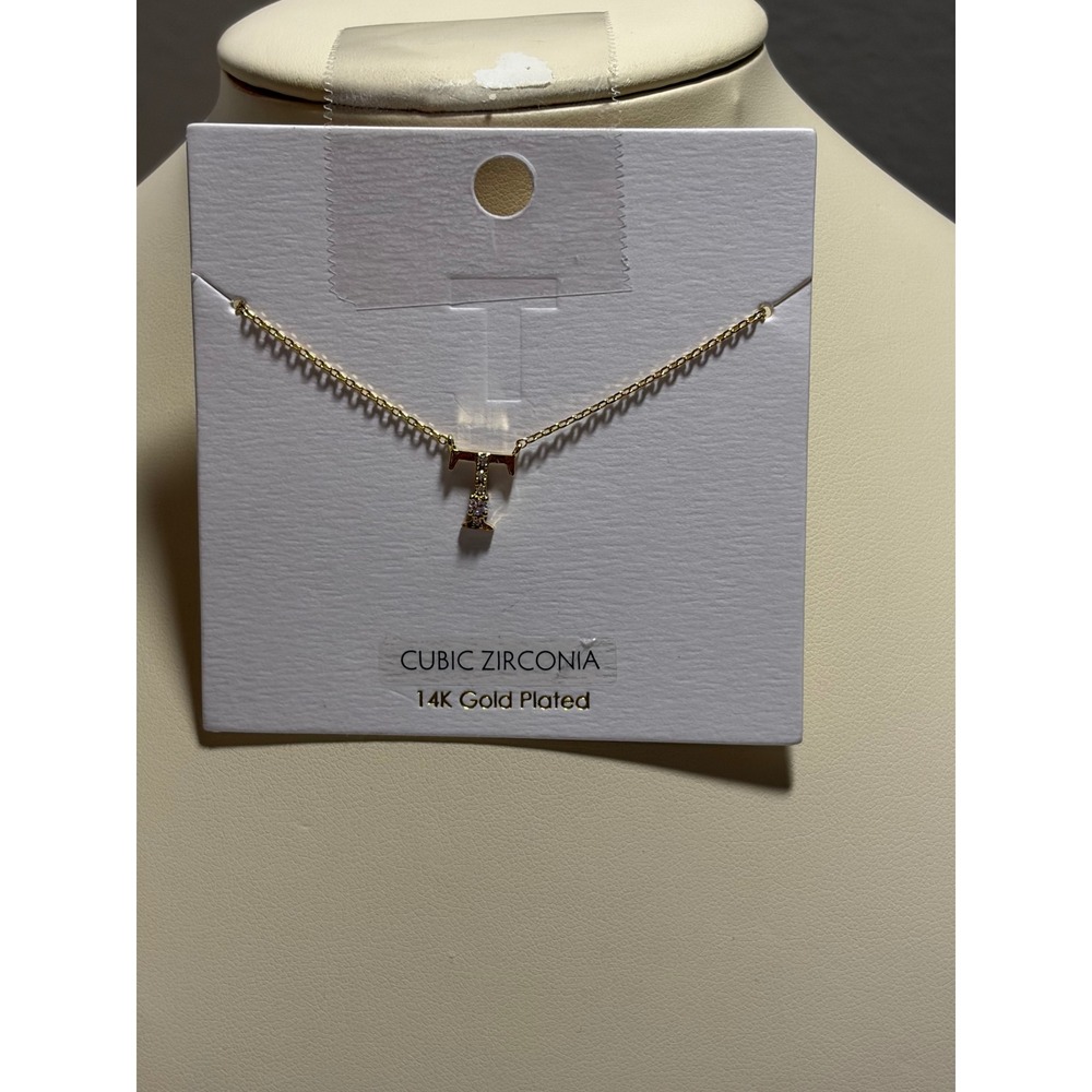 14K Gold Plated Cubic Zirconia Letter T Initial Dainty Necklace Gold CZ Pendant